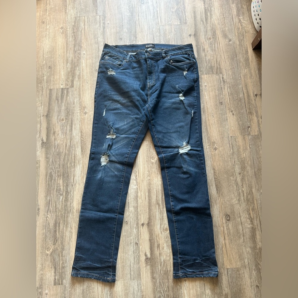 Mens -  Ripped Dark Blue Skinny Jeans